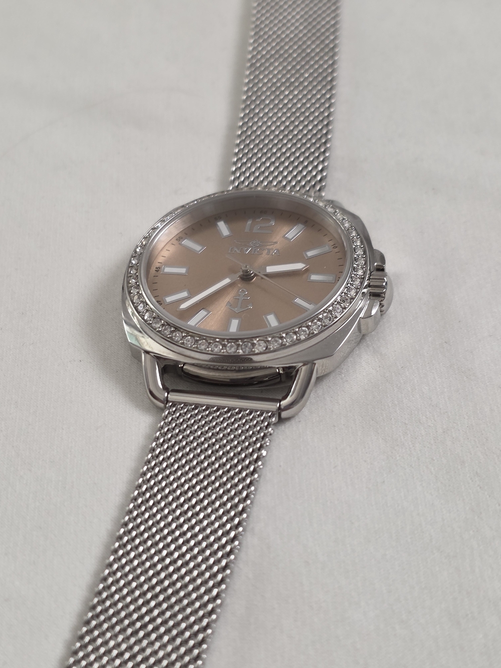 Invicta OCEAN VOYAGE Women's Silver Mesh Bracelet Watch with Champagne Dial
